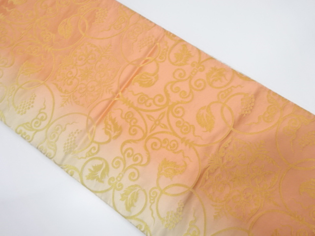 JAPANESE KIMONO / ANTIQUE FUKURO OBI / SILK / REVERSIBLE / WOVEN GRAPE ARABESQUE